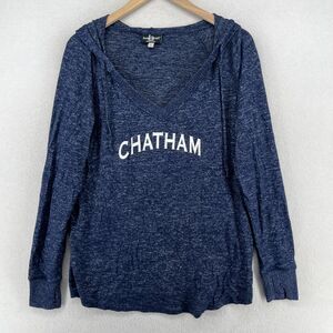 CHATAM Hoodie Top Womens L CAPE COD Nantucket Mass V-Neck Pullover Melange Blue